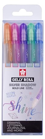 SAKURA Gelly Roll Silver Shadow Gel Pen Set - 5 Colours - Metallic Silver with Vibrant Borders - Smooth Writing - 0.7 mm Line Width - Perfect for Invitations & Cards