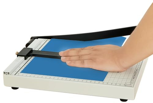 Cortador de Papel Con Protector de Seguridad,Guillotina de Papel A4 (B5, A5, B6, B7),Capacidad de 12 Hojas,base de acero,Cortador de Papel Profesional,para Fotos, Papel,Oficina y Hogar