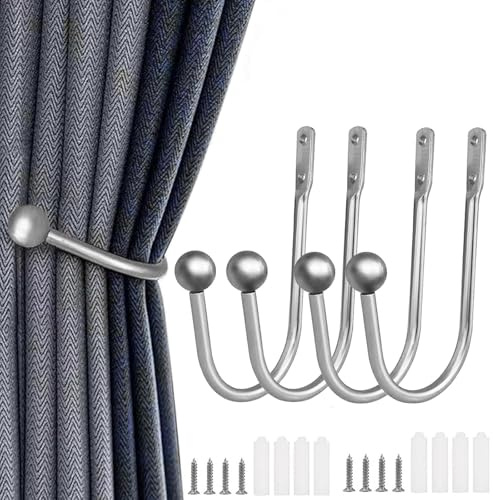 MZOYOURO 4 Stück Silber U-Form Raffbügel Vorhänge Holdbacks, Metall Vorhang Raffhalter, Raffhalter Wandbefestigung U-Form Raffbügel, für Wohnzimmer Schlafzimmer Esszimmer Bäder Küchen Büros