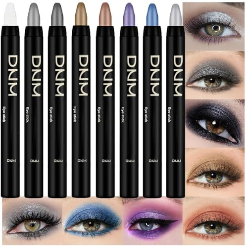 8 Stück Glitzer Lidschatten Stifte Eyeliner-Stifte Make-up, Perlweiß Rauchschwarz Grau Silber Violett Lila Khaki Königsblau Schimmernder Glitzer Eyeliner Stift, Lidschatten Make up für ältere Frauen
