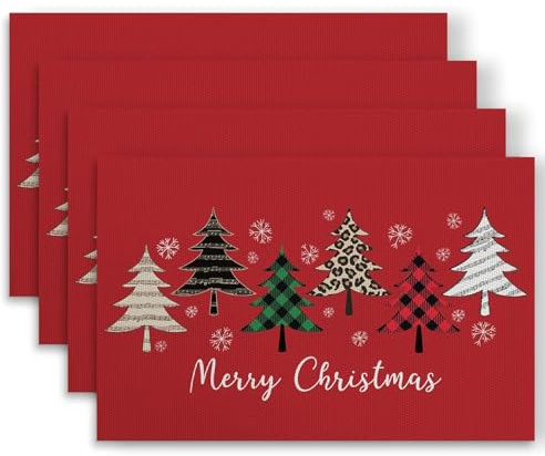 Weihnachtstischsets 4 Stück Weihnachtstischset 30 x 45 cm Tischset Weihnachten Abwaschbar für Küche, Esszimmer, Party Deko, Urlaub Dekoration