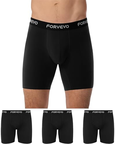 FORVEVO - Confezione da 6 boxer da uomo a gamba lunga in cotone, biancheria intima traspirante da uomo, biancheria elastica morbida (Taglie M-3XL), Nero , S
