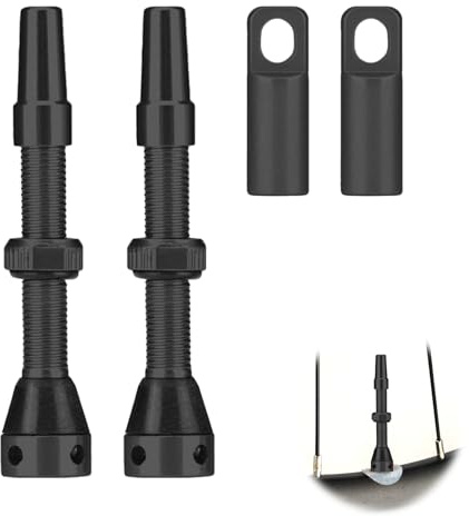 2 Pièces Valves Presta Tubeless, 44mm Valve Tubeless VTT Matériel Alliage D'Aluminium, Tige de Valve Tubeless avec Bouchon de Valve pour la Plupart des Pneus de VTT et de Vélo de Route (Noir)
