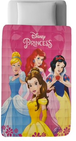 CARTOON Trapunta invernale per bambini Principesse Disney 160x250 cm piumone letto singolo coperta trapuntata morbida e calda in 100% Microfibra Poliestere 350 gsm