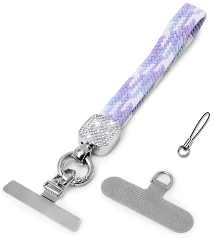 Niunisi Phone Strap Stretchy, Wrist Phone Lanyard Keychain Wristlet with 360° Rotatable Tether Tab for Women Men, Thin Purple