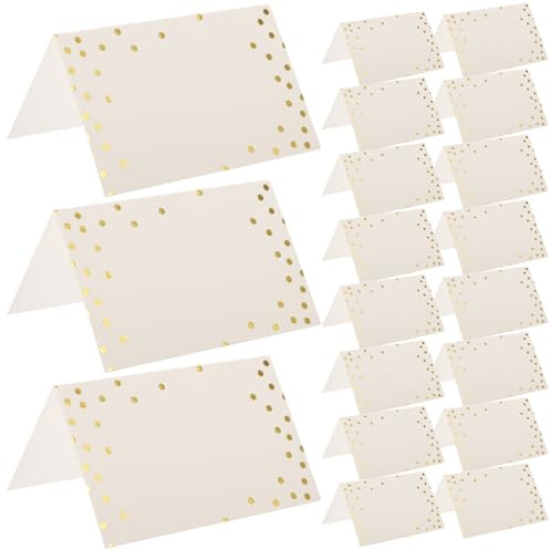 FELTECHELECTR 50 Pezzi Segnaposto in Carta Stampa a Pois Dorati Cartellini per Posti a Sedere Matrimonio Biglietti da Visita per Tavola Elegante e Personalizzabile per Banchetti e Cerimonie
