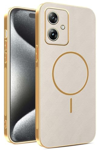 UPLAI Funda Magnético para Motorola Moto G54 5G / Moto G54 Power, Ultra Delgado Antigolpes Silicona Carcasa, Único Textura Cuero, Premium TPU Elegante Galvanizar Estuche Caso. Caqui