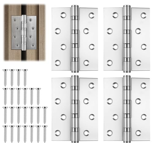 Foonary 4 Stück Klappbare Scharniere, 100x75x2,5 mm Edelstahl Türscharniere Schwerlast mit Schrauben, Leise Flachscharniere für Fenster, Schränke, Türscharniere für holztüren,Innen und Außen