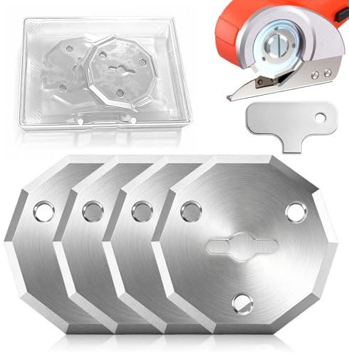 4 Rotationsklinge für Rollschneider Stoff, 1 Schraubendreher, Hartmetall 4,2 CM Elektrische Scherenklingen, Transparente Box, Kompatibel mit Vielen Maschinen, Papier, Stoff, Leder, Kunststoff