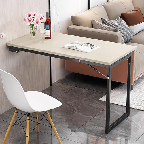 Fold Down Desk, Wall Mounted Folding Table,Floating Desk for Wall,Solid Wood Kitchen Dining Table for Small Spaces,Foldable Drop-Leaf Bar Table for Laundry Office Bar