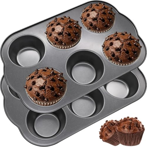 YuleNova 2 Pieces Jumbo Muffin Tins Cupcake Trays Nonstick Cup Cake Tins Baking Tray Tin for Yorkshire Pudding Pies, Cupcakes, Muffin and Brownies, Carbon Steel