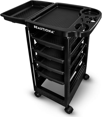 Chariot de Coiffeur 5 tiroirs – Trolley Salon avec Tablette & Support sèche-Cheveux – Meuble Roulant Mobile 42,5 x 35,5 x 82 cm