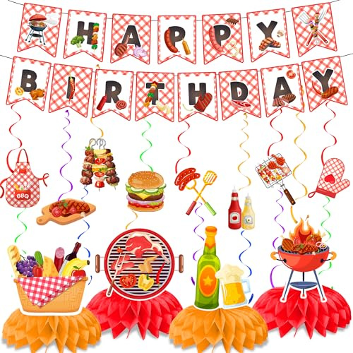 BBQ partydekorationer, 13 stycken grillparty spiral BBQ banderoll hängande snurra dekorationer sommar BBQ fest hängande dekoration för sommar