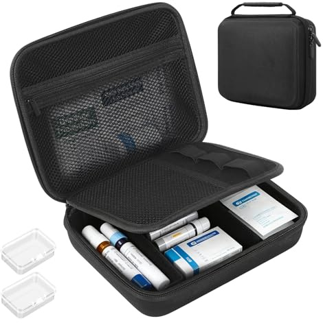BAODBF Sac à insuline pour diabétiques - 21 x 17 x 6,7 cm - Rigide - En EVA - Organiseur pour tensiomètre de glycémie - Bandes de test et lances - Sac portable pour diabétiques avec 2 boîtes en