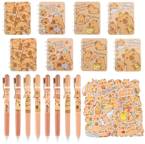 Axiwjolt 66 Pièce Capybara Set Fournitures Scolaires, Papeterie Cadeau | Avec Feutres Effaçables, Carnets Spirale et Autocollants Espace. pour Fournitures de Rentrée et Petits Cadeaux Enfants
