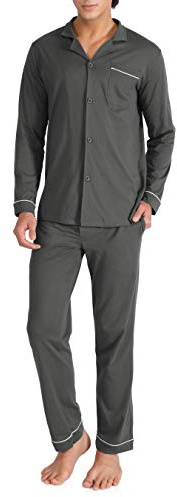 DAVID ARCHY Mens Pajamas Set Soft Cotton Notched Collar Pajamas for Men Long Sleeve Mens Sleepwear with Pockets & Front Fly (M, Dark Gray)