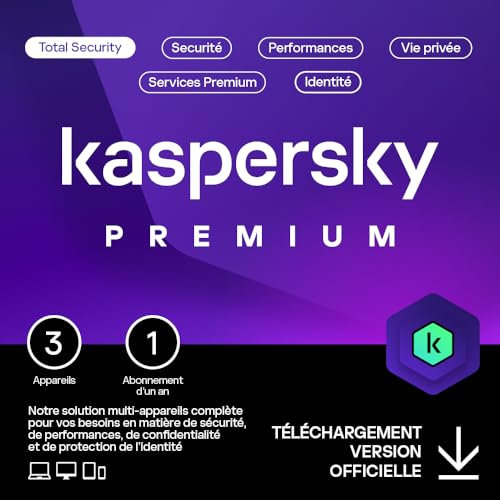 Kaspersky Premium Total Security 2026 | 3 appareils | 1 an | Anti-Phishing et Pare-feu | VPN illimité | Gestionnaire de mots de passe | Contrôle Parental| PC/Mac/Mobile | Code d'activation par email