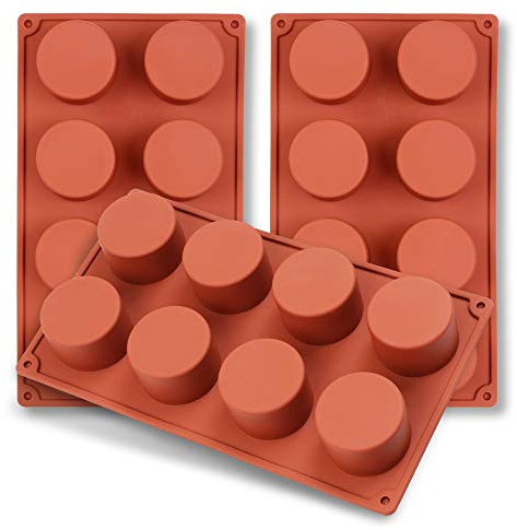 homEdge 8-Cavity Cylinder Silicone Mould, 3 Packs Cylinder Moulds for Making Handmade Soap, Chocolate, Soap Candles and Jelly-Brown