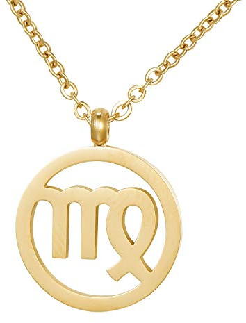Morella collana da donna in acciaio inox oro con ciondolo segno zodiacale Vergine in sacchetto di velluto