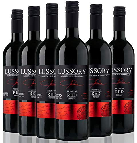 Vino Tinto desalcoholizado SIN ALCOHOL 0,0 - LUSSORY PREMIUM Merlot | Caja de 6 botellas x 0,75 cl | Total 4500ml | Proceso de Desalcoholización de Vino Original