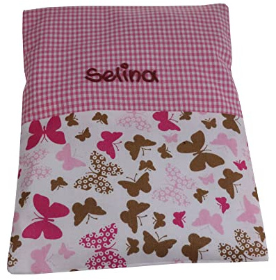 Personalisiertes Wärmekissen Schmetterling pink 19x24cm mit Namen oder Spruch Kinder Frauen Mädchen Körnerkissen Babygeschenk Rapskissen - Herzkissen zum wärmen mit Wunschbeschriftung