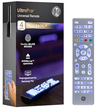 GE 4-Device Universal Remote Control - Backlit Buttons, Samsung, LG, Vizio, Sony, Roku & Apple TV Replacement, Silver, 48844
