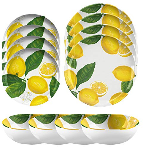 Lemon Melamine/Plastic/Outdoor/Camping/BBQ Dinnerware - Set (12)