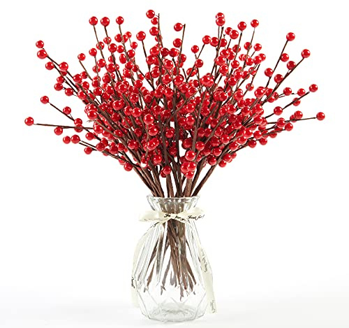 Joyhalo 12 Pack Berry Stems - 12.6'' Holly Berry Stems for Christmas Tree Filler Branches, Red Berries Christmas Decor, Picks, Artificial Cranberries Ornaments Crafts Holiday Home Decor