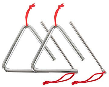 2x Classic Cantabile Triangel mit Schlägel - Triangle aus Stahl für Kinder und Musikalische Früherziehung - Schlaginstrument mit 10cm (4) Größe und Klöppel - ideal für Kindergarten