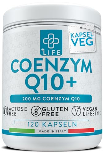 Q10 Kapseln Hochdosiert 200 mg PiùLife – 1 Kapsel täglich – vegan, glutenfrei, laktosefrei – Coenzym Q10 Natürlich fermentiert aus Ubiquinon CoQ10 Q 10 – 120 Kapseln