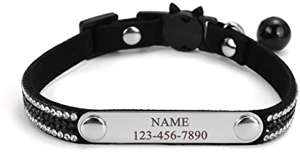 Filhome Personalisiertes Katzenhalsbänder mit Name und Telefonnummer Längenverstellbares für Katze Kitten kleine Hunde Schwarz