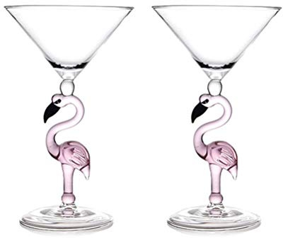 Creative Pink Flamingo Cocktail Martini Kelch Glas Cool Geschirr Einzigartiges Bar Wein Set (2 Stück, 200 ml Cocktailglas)