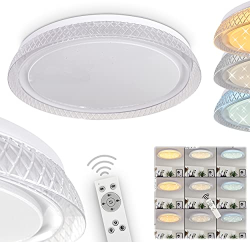 Plafón LED Feletto, lámpara ambiental regulable de plástico en blanco con efecto de cielo estrellado, lámpara de techo con mando a distancia, 1 x LED 18 vatios, 2700-6500 K, máx. 1800 lúmenes