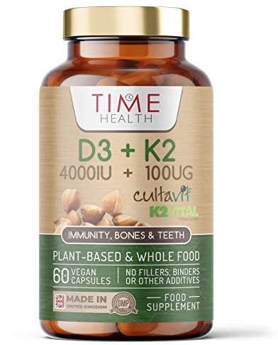 Vitamin D3 + K2 – 4000IU + 100UG – Whole Food & Plant-Derived – CULTAVIT® D3 (Cholecalciferol) – K2VITAL® K2 MK-7 - UK Made Supplement - Zero Additives (60 Capsules)