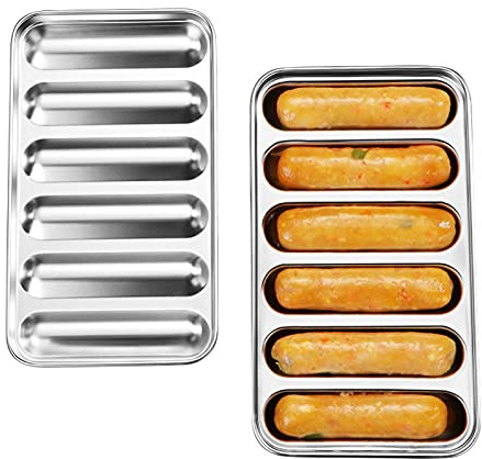 304 Stainless Steel Sausage Mould - DIY Hot Dog Mold Baby Food Supplement with 6-Cavity Baking Cooking Steaming Container Meat Mould No Casing Required and Easy to Demold