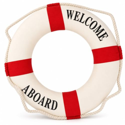 GIVBRO Rettungsring aus Schaumstoff mit Aufschrift Welcome Aboard, Wandbehang, Heimdekoration, Rot, 35 cm
