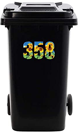 Pack of 4 Sunflower Wheelie bin Numbers (1 to 999) White bin Numbers 17cm Large Number Stickers Waste Bin Decals Self Adhesive Waterproof Vinyl PBN08 (Height 17 cm (or) 7 inchs)
