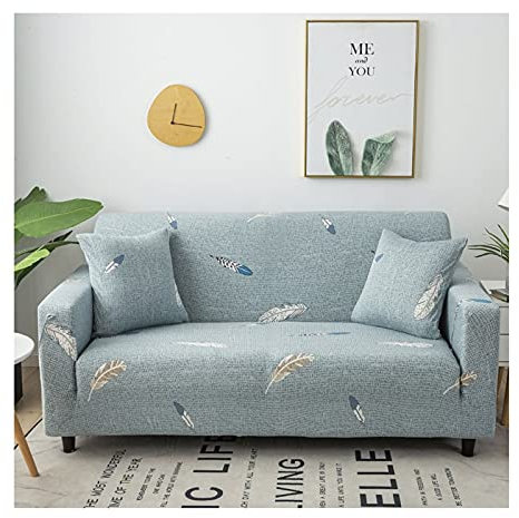 AMDXD Sofabezug 3 Sitzer, Feder Muster Sofa Stretchhusse für Wohnzimmer, in Polyester, Anti-Rutsch, Elastischer, Hell Blau, Stil 6