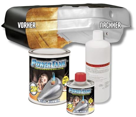 Power Tank - Tankversiegelung Motorrad 2k Weiß Keramik 1,3 Kg Set Tankentroster Innen Versiegelung Tanksanierung Rost Tank Entrosten Und Versiegeln Tankinnenlack Tankbeschichtung Rostlöser Auto Moped