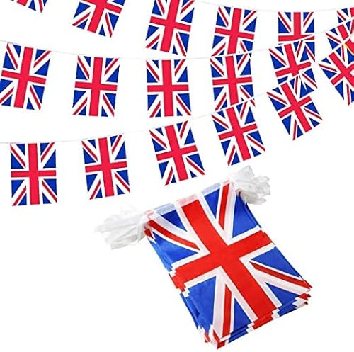 UK SELLER | 24Ft Long Union Jack Bunting, Union Flag Bunting, | Large Size Flags | Union Flag Decorations | Fete Bunting String | Bunting Flag | King Charles Street Party Decorations VE Day