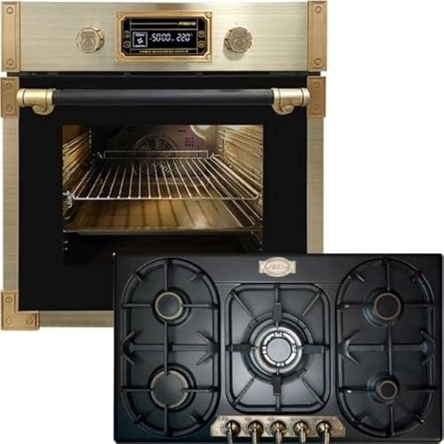 Kaiser Four pyrolyse « EH 6427 AD+KG 9325 Em», four à encastrer pyrolyse rétro 73L verre noir 60 cm+cuisinière encastrée, émis, 3,8 kW WOK, contrôle du gaz, gaz naturel, gaz propane