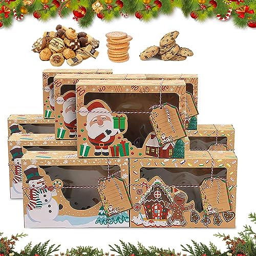Geschenkbox Weihnachten, 12 Stück Weihnachts Plätzchenboxen, 22x15x7CM Keksschachtel Weihnachtsbox,Keksverpackungen Weihnachten Cupcake Box,Verpackung Weihnachten für Backen Kekse Süßigkeiten Donut