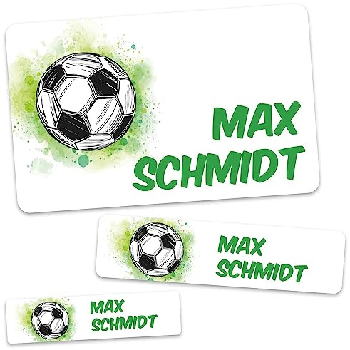 GRAVURZEILE Schuletiketten - Fußball Design - Personalisiert mit Namen - 100 Aufkleber in 3 Größen für das Beschriften von Schulsachen Hefte Bücher - Geschenk zum Schulanfang zur Einschulung