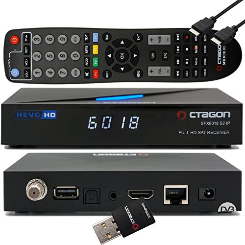OCTAGON SFX6018 S2+IP H.265 HEVC 1x DVB-S2 HD E2 Ricevitore Linux, ricevitore satellitare, funzione di registrazione, lettore di schede, YouTube, radio, WLAN 300Mbit + cavo EasyMouse HDMI