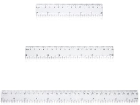 Lineale aus Kunststoff, transparent, bruchsicher, 15 cm, 20 cm, 30 cm, 3 Stück