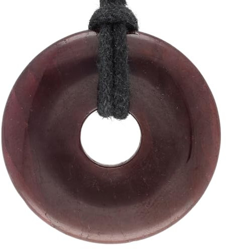 Lebensquelle Plus Edelstein Donut Ø 30 mm + Baumwollband + Edelsteinkarte | Naturstein Anhänger Halskette | Echte Heilsteinkette inkl. Band (Granat)