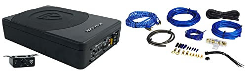 Rockville Car Audio Bundle: SS10P 10 800w Slim Under-Seat Active Subwoofer, Compact Design, RWK81 8-Gauge Complete Amp Installation Kit, 100% Copper RCA, 2-Items