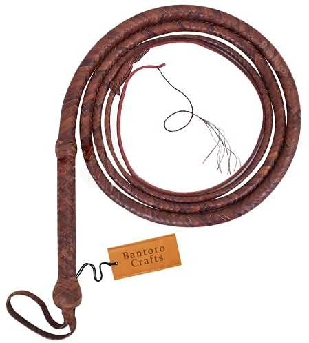 Indiana Jones Känguruläderpiska Bullwhip 16 Plaits Strands Flätat läder robust piskmage och läderstoppning inuti Läderpiska Högt knäckande piska för ridsport (4 fot (1,21 meter))