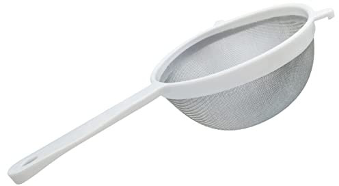 D'Emilia - Sieb aus Kunststoff für die Küche mit Edelstahlnetz, feines Netzsieb zum Abtropfen von Gemüse, Nudeln, Reis (18 cm), Weiß
