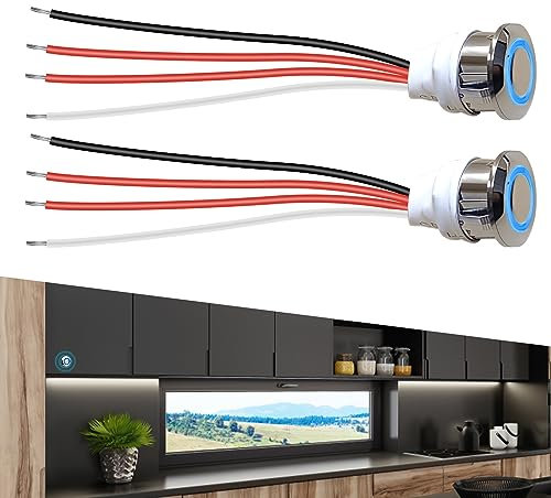 12V LED Touch Dimmer Schalter: Nizirioo Sensorschalter Stufenloses Dimmen für 18 mm Montageloch, 5-24V DC Touch Lichtschalter mit Silikondraht für LED Licht, Schrank, Berührungsschalter (2 Stück)